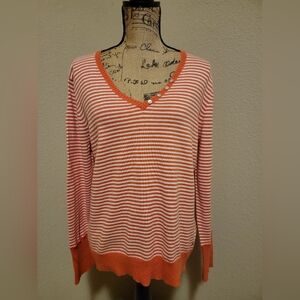 Izod Orange and White Striped V-Neck Sweater